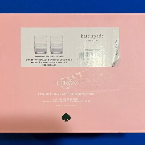 Kate Spade Hampton Street Etched Striped Whiskey Glasses Set of 2 NIB 12oz - Picture 7 of 8